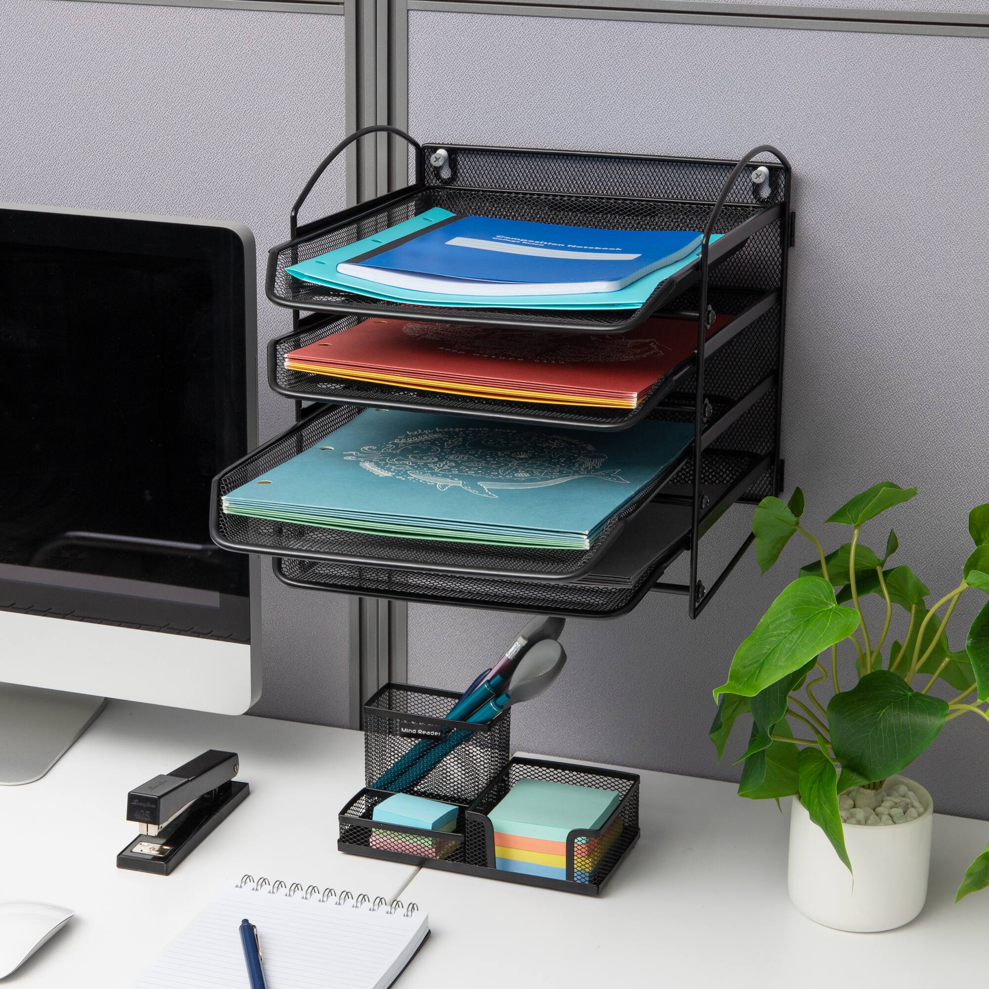 Mind Reader Paper Tray, Desktop Organizer, File Storage, Wall Mountable, Office, Metal Mesh, 11.5"L x 14.25"W x 11.5"H, Black